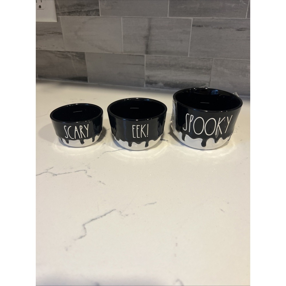 New Rae Dunn Halloween Spooky measuring cups  set of 3  black/white Replacement‎